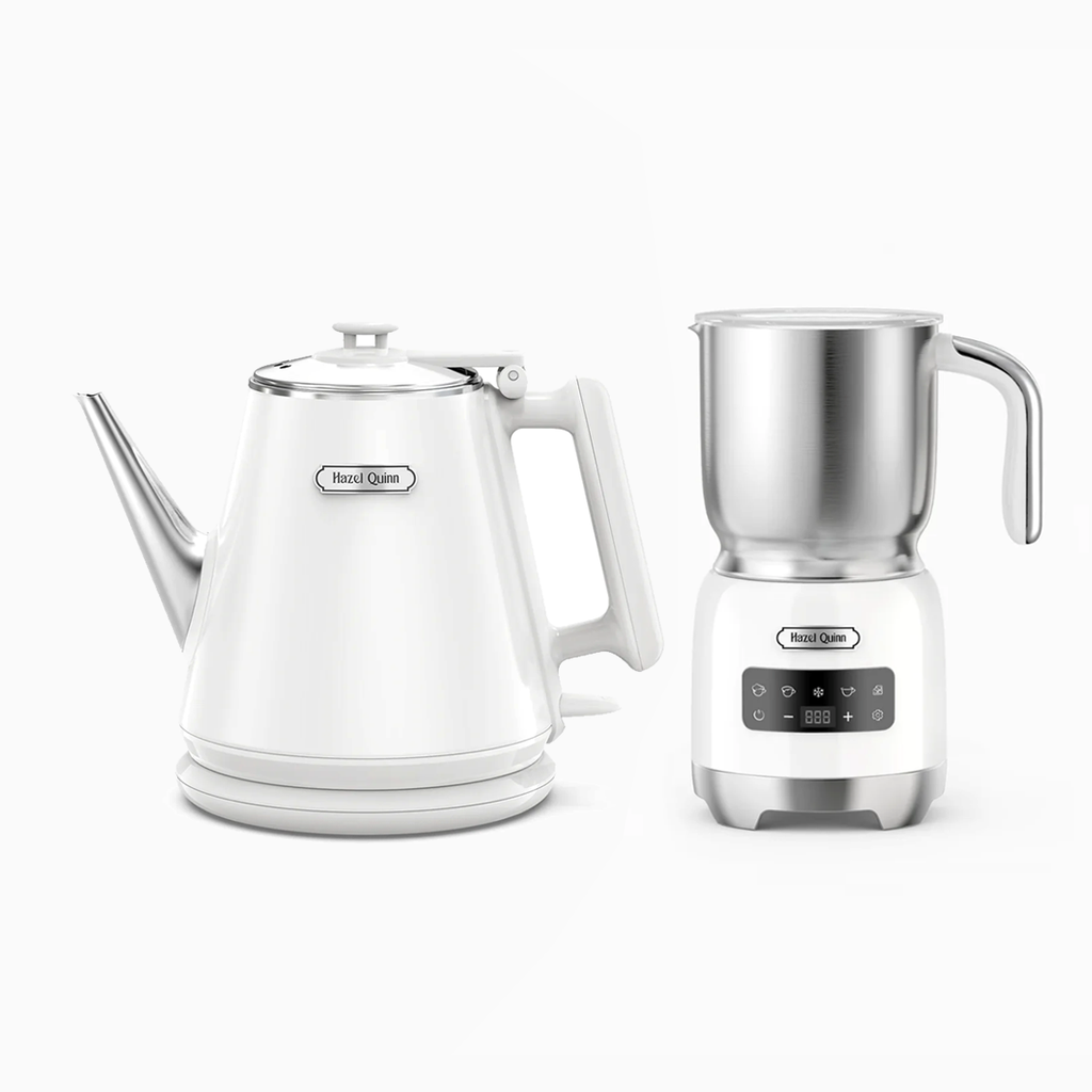 Pearl White 1 Liter Electric Kettle and Milk Frother Bundle (Available in US & EU)
