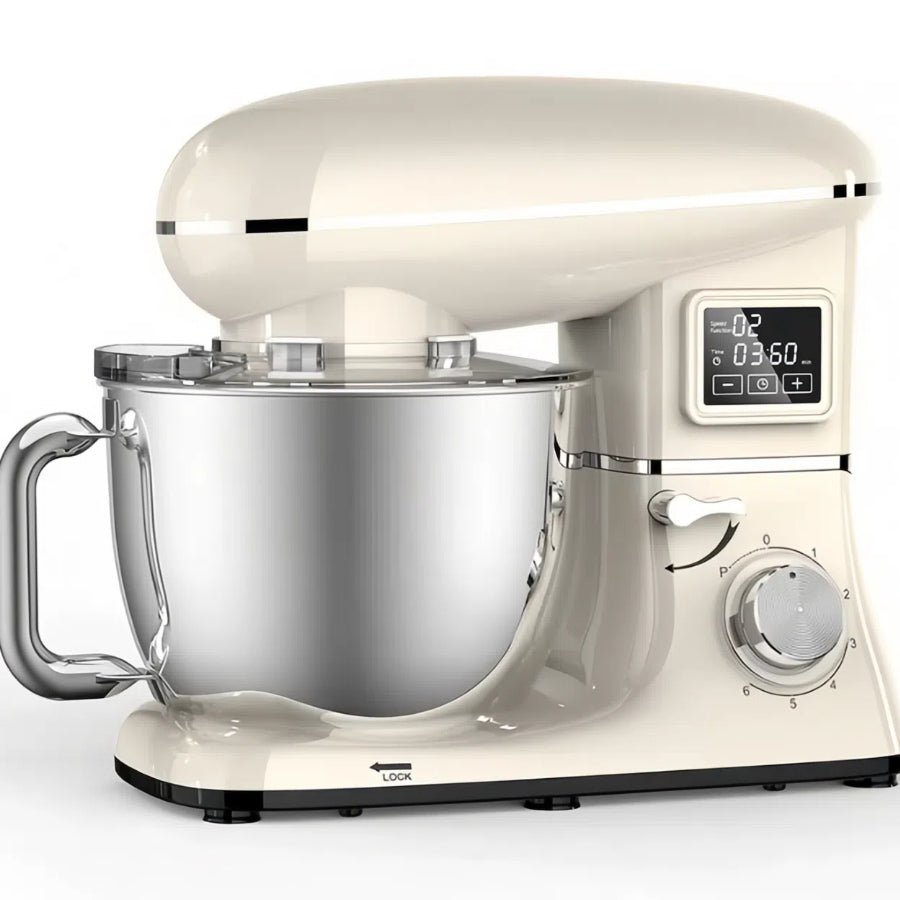 White Electric Stand Mixer, 6-Speed Kitchen Mixer with 6.5-Quart Stainless Steel Bowl, Egg Whisk, and Dough Hook (Available in US)