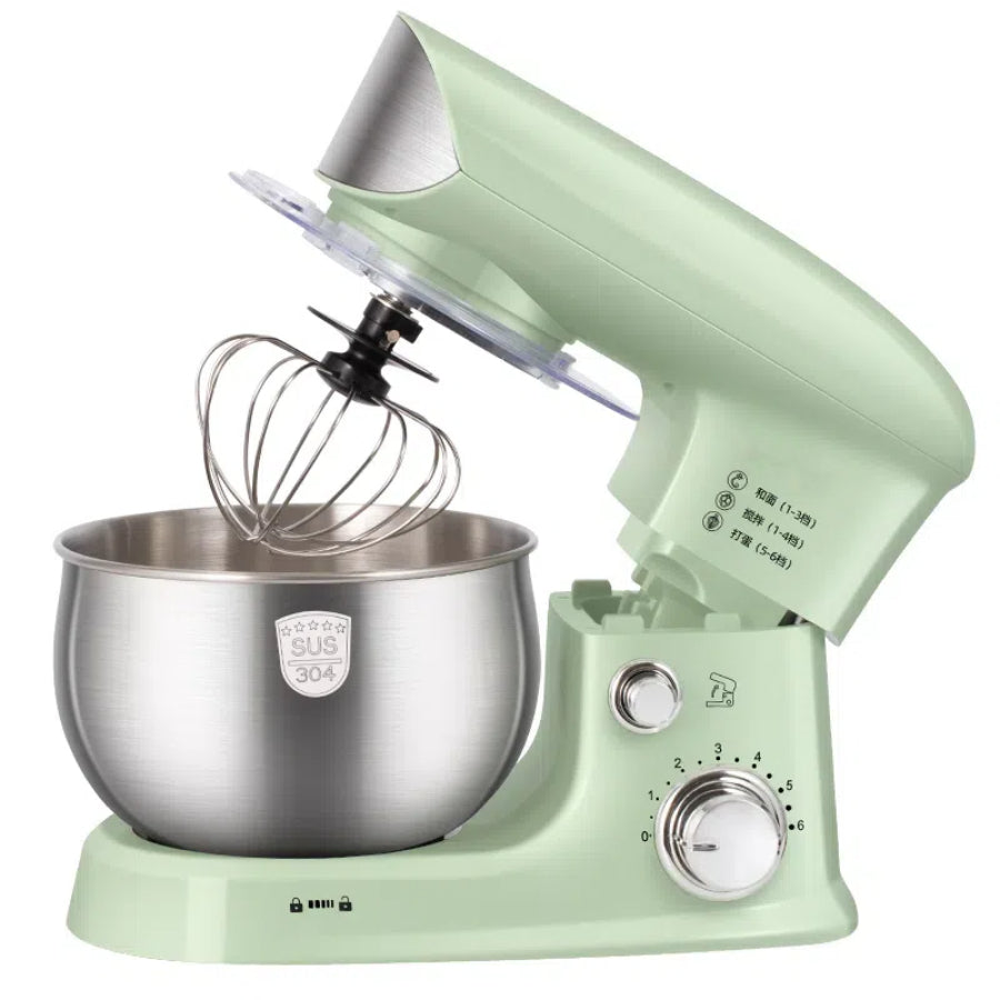 Electric Kitchen Stand Mixer, 6 Speeds, 3-Quart Stainless Steel Mixing Bowl, Egg Whisk, Dough Hook, Flat Beater, Green (Available in US)