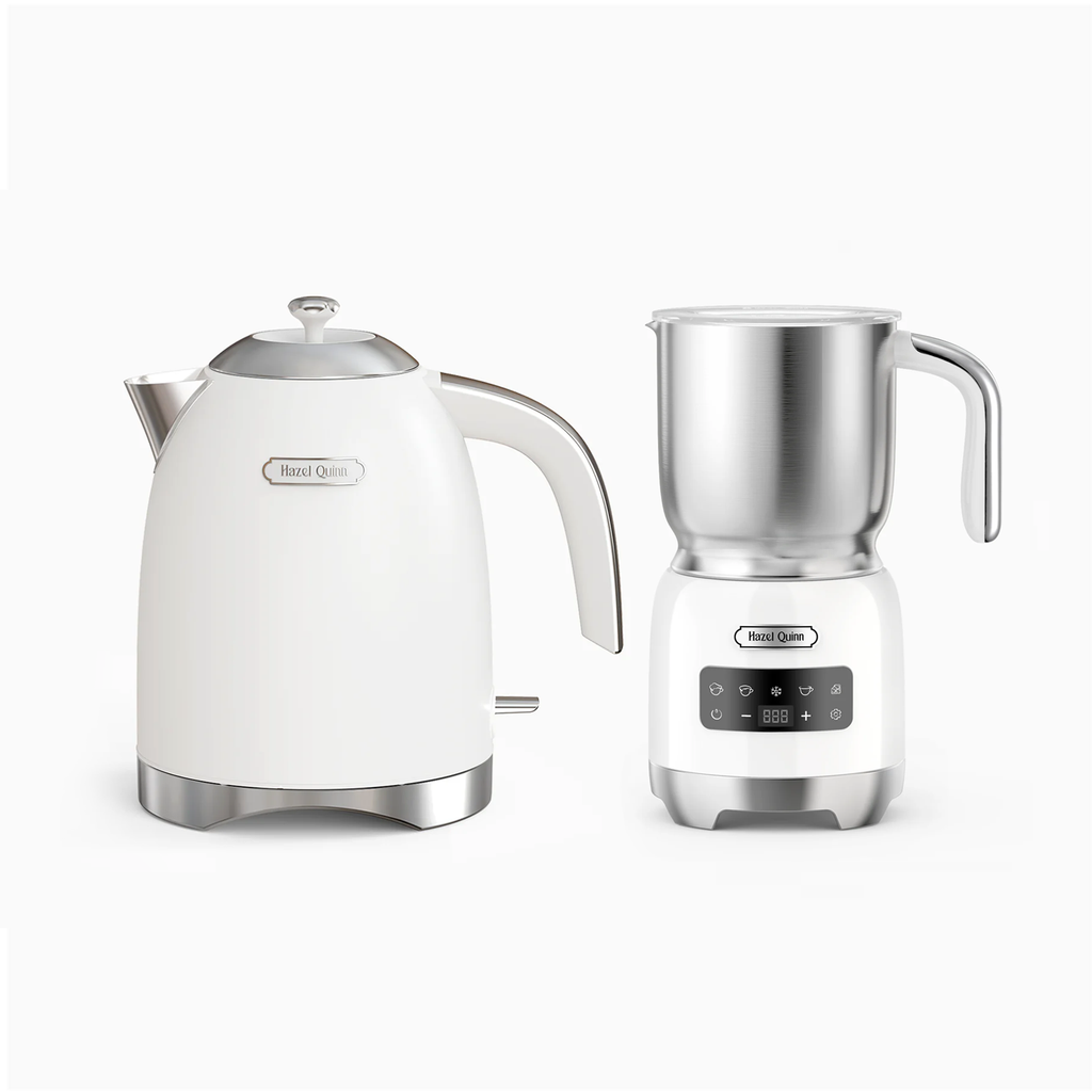 New Pearl White Electric Kettle and Milk Frother Bundle (Available in US & EU)