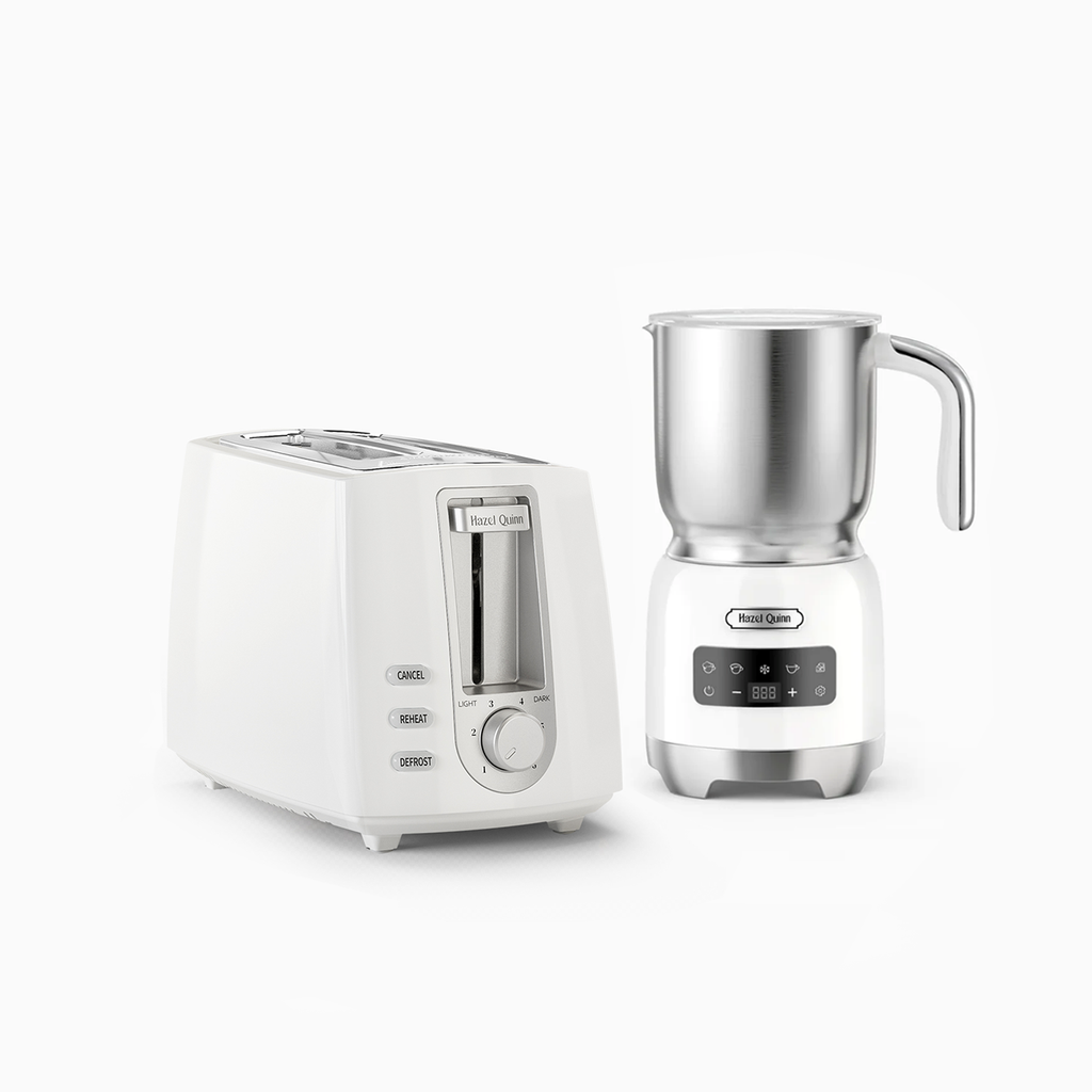Pearl White 2-Slice Toaster and Milk Frother Bundle (Available in US & AU)